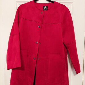 Atmosphere Red Faux Suede Mid Length Coat w/ Snap Buttons size 16
